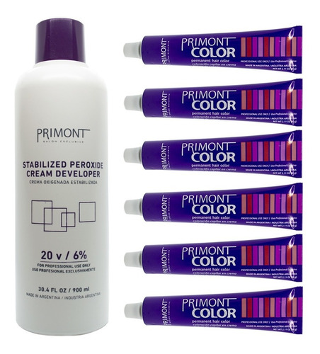  Primont Color Kit X6 Tinturas 60gr + Oxidante 900ml 6c