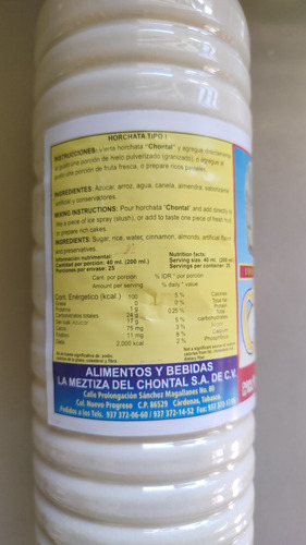 Horchata Chontal Concentrado Arroz 1 Litro