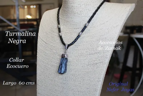 Collar Cuero Trenzado Dije Turmalina Negra - Hombre Y Mujer