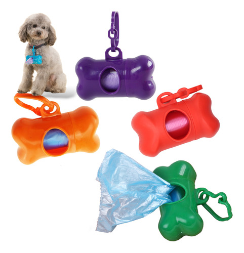 Dispensador Bolsas Heces Perros Mascotas Huesito 4 Piezas 