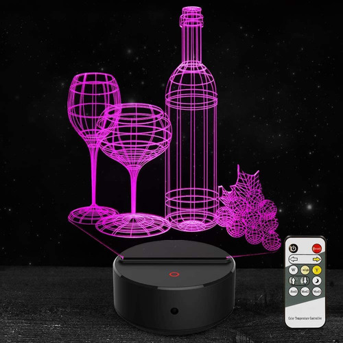 Luz De Noche 3d Botella De Vino Luz Led Lámpara De Ilusión Ó