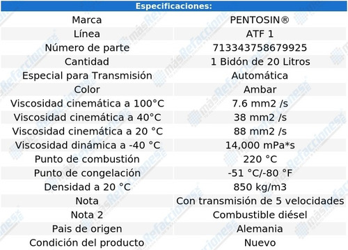 Aceite De Transmision Jetta L4 1.9l 96-05 Atf 1 20 Lts