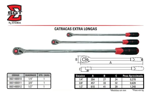 Chave Catraca Extra Longa 1/2 610mm 0601400012 | Sigma Tools