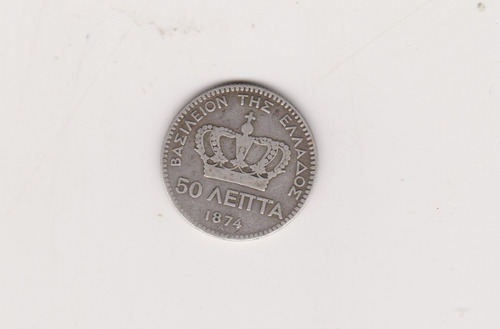 Moneda Grecia 50 Lepta Año 1874 Plata Bueno 