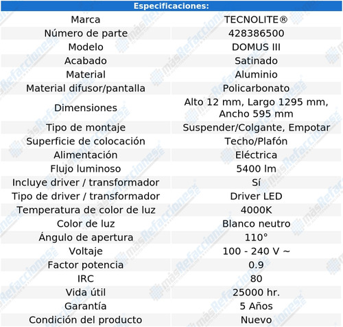 Panel Interior Led Suspender Empotrar Luz Blanca Neutra