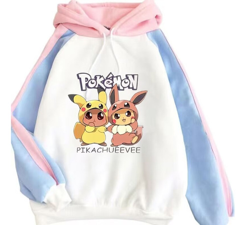 Sudadera Holgada Con Estampado Digital Pikachu Eevee Smile F