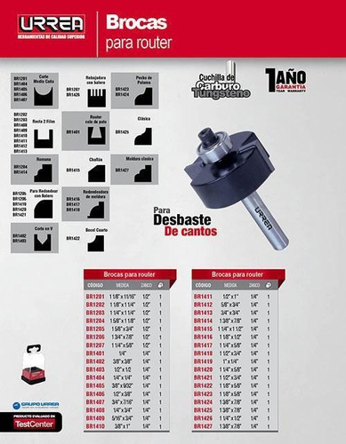 Broca Para Router 1/4 Moldura 1-1/2  Urrea Br1418