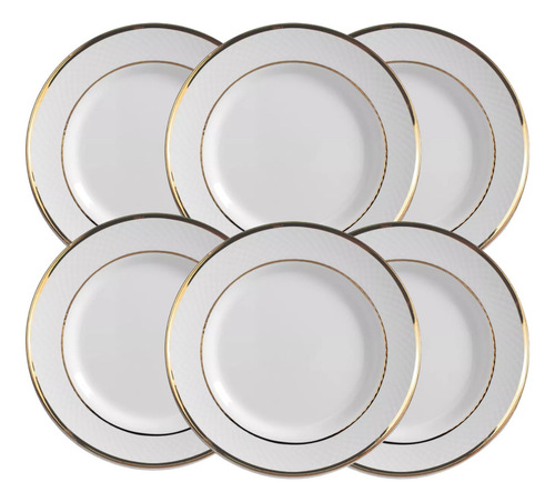 Conjunto Pratos Sobremesa Split Gold Filetado Alleanza 6 Un Cor Branco Com Dourado Split - Filetado Ouro
