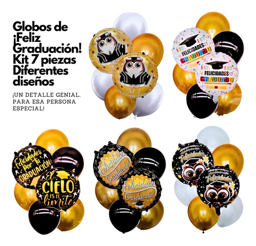Decoración Globos Graduación Regalo Graduado Kit 7 Pz 30 Cm Blanco Felicidades Graduado 3 Pack 21 Globos