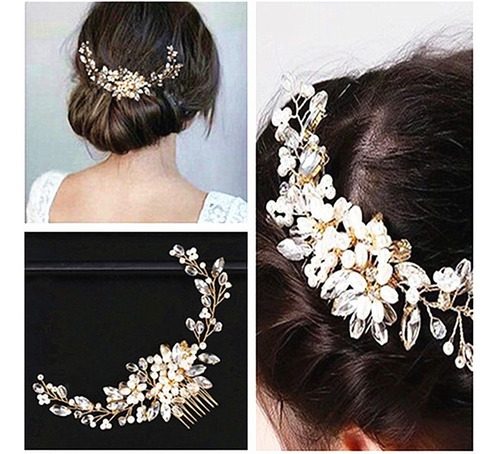 Arranjo Noiva Grinaldas Pérola Dourada Casamento Penteado