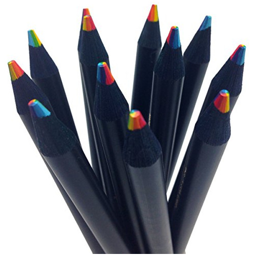 Lápices De Colores De Arco Iris De Madera Negra: Escribe Y D