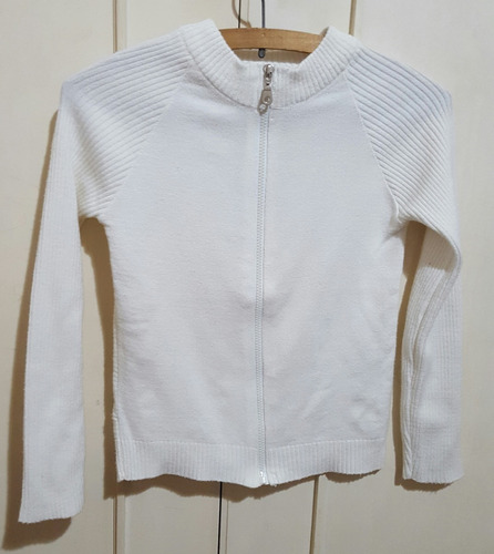 Sweater Campera, Con Cierre, Blanco Talle 8 - 10 Años