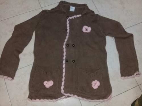 Campera Hilo Marron 2 Bolsillos Detalle Rosa Niña T 8 Aprox