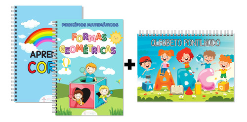 Kit 3 Livros De Atividades Para Educação Infantil Maternal (2 Anos+): Cores, Formas, Alfabeto