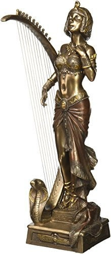 Escultura De Escultura Art Déco De Cleopatra Con Arpa Egipc 