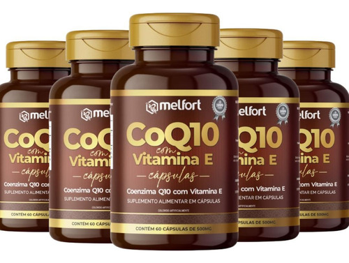 Kit 5x Coenzima Q10 Com Vitamina E 500mg 60cps Melfort C