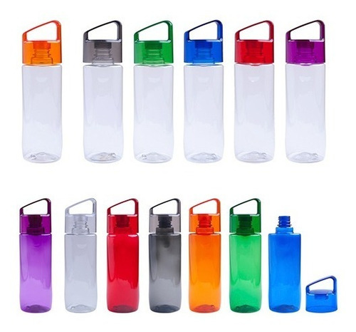 Paquete De 5 Cilindro De Plástico Con Taparrosca Cap 655ml Color Transparente Con Tapa Azul