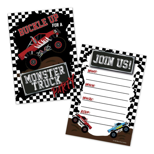 Monster Truck Birthday Party Invitations For Boys (20 C...