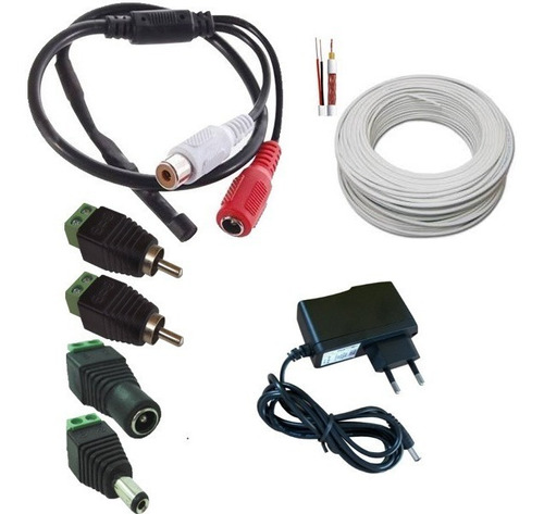 Kit Microfone Cftv Para Câmeras De Segurança + Acessórios