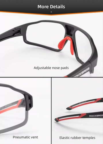 Imagen 4 de 10 de Lentes Rockbros Fotocromáticos Ciclismo Running Tria Padel
