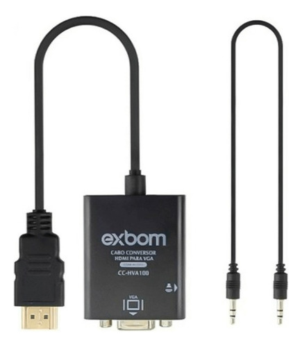 Adaptador Conversor Hdmi Para Vga P2 Com Áudio Cor Preto 110v/220v