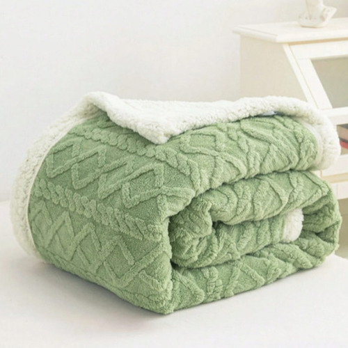Frazada Con Chiporro, 2 Plaza Relieve Verde Musgo Relieve