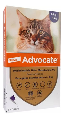 Advocate Pipeta Antiparasitario Antipulgas Gato 4 A 8 Kg