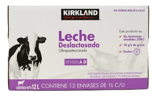 Caja Leche Deslactosada Kirkland Signature 12 Piezas 1 Litro