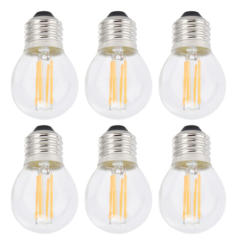 Bombilla G45, 6 Unidades, Led E27, Filamento Vintage De Vidr
