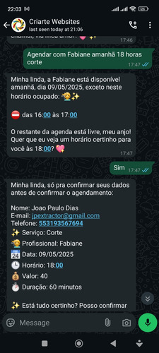 100% What's App Sistema Com Ia De Atendimento E Agendamento