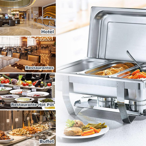 Chafer Bufetera Plegable De Acero Inoxidable 3 Espacios