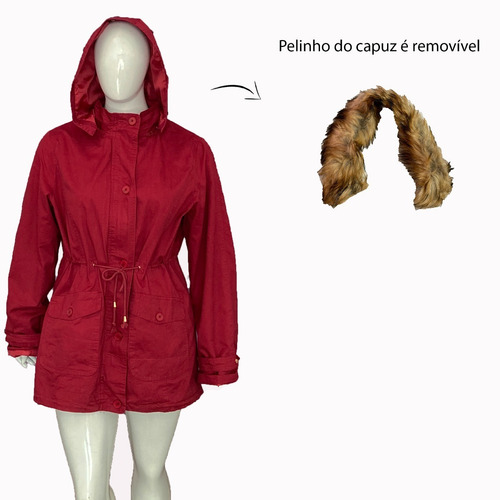 Imagem 3 de 9 de Parka De Frio Sobretudo Plus Size Capuz Pelinho Removível