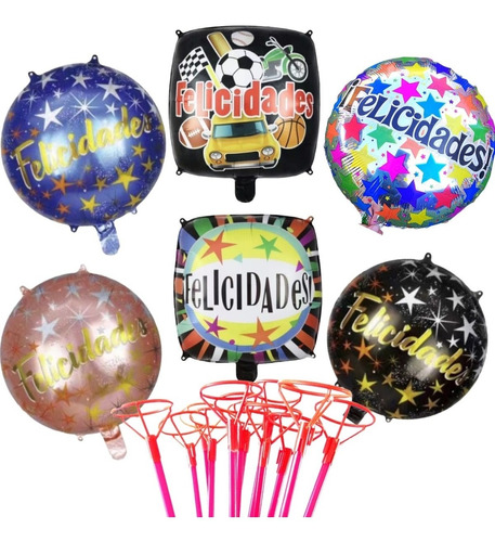 24 Globos Metálicos Felicidades Feliz Día Del Niños Con Vara