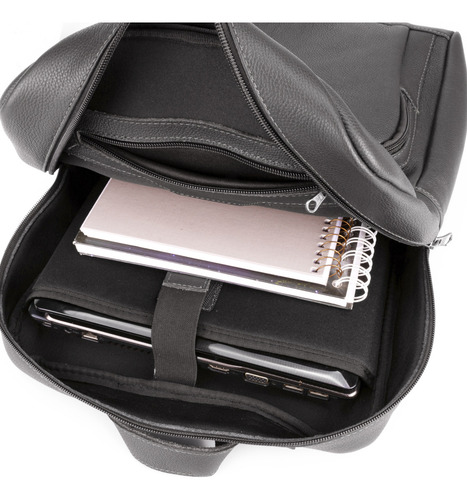 Mochila De Couro Legítimo Bolsa P/ Notebook Executiva Slim Cor Preto Desenho do tecido Lisa