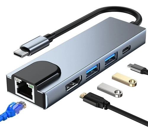 Kit 16 Adaptador Hub Usb Tipo C 5 Em 1 Macbook Pro Hdmi+rede
