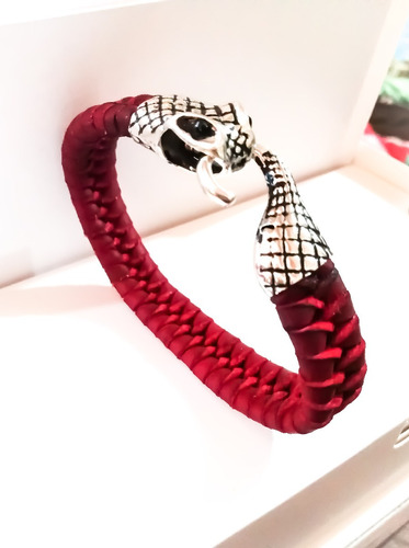 Pulsera De Serpiente En Piel Plata Ley 