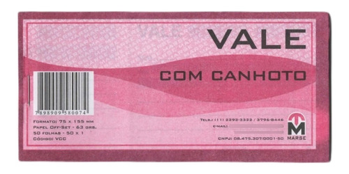 Bloco De Vale Com Canhoto 50 Folhas - Pacote C/ 05 Unidades 