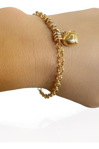 Pulseira Portuguesa Ouro 18k 750 Coração Comprimento 19 Diâmetro 5 Cm