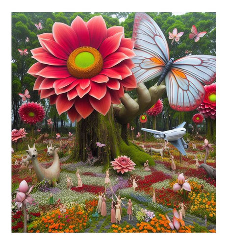 Vinilo 45x45cm Jardin De Gigantes Flor Mariposa Hada M4