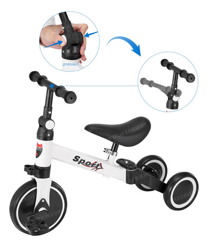 Triciclo Bicicleta De Equilibrio 3 En 1 Para Niños Infantil Blanco