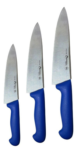 Kit De Cuchillos Chef Azul Shorbull 8, 10 Y 12 Pulgadas