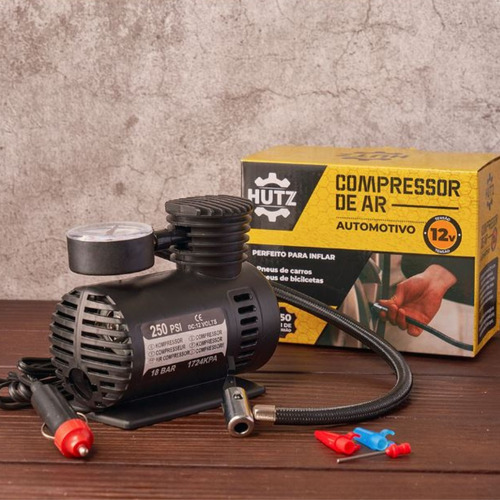 Compressor De Ar 12v Pneu Manômetro Carro Vazão Mini 3 Bicos Cor Preto