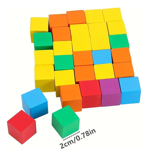 Bloques Cubos De Madera 2 Cm De Colores - Material Didáctico