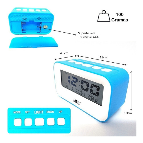 Relógio Digital Iluminado Led Com Despertador Potente