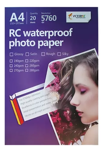 PAPEL FOTOGRAFICO HIGH GLOSSY A4, 20 HOJAS 200 GR Victorynk PAPEL