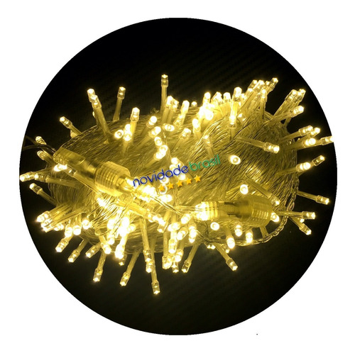 Imagem 1 de 9 de Cordão 300 Leds Fixo Branco Quente 30 Metros Macho / Fêmea