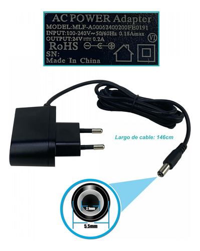 Fuente Poder 24vdc 0,2a 200ma 5w Interior Plug-5,5x2,1mm P/m