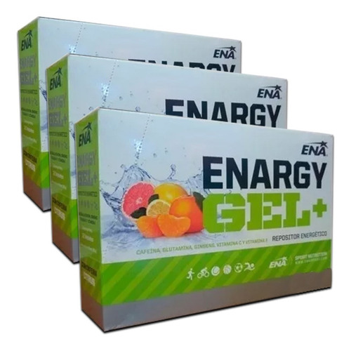 3 Cajas Enargy Gel Ena Cafeína + Energía Entrenar Running Sabor Citrus