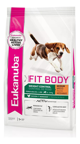 Alimento Eukanuba FIT BODY Weight Control para perro adulto de raza mediana sabor mix en bolsa de 3kg