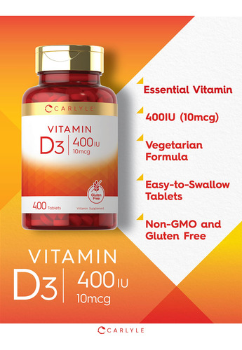 Suplemento De Vitamina D Carlyle, Vitamina D3, 400 Comprimid